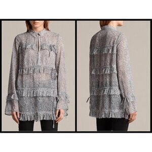 All Saints Monochrome Ruffle Blouse